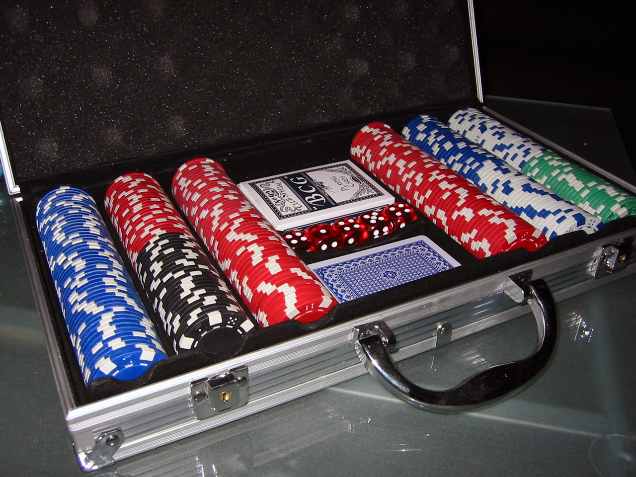 Casino poker chips on a gaming table