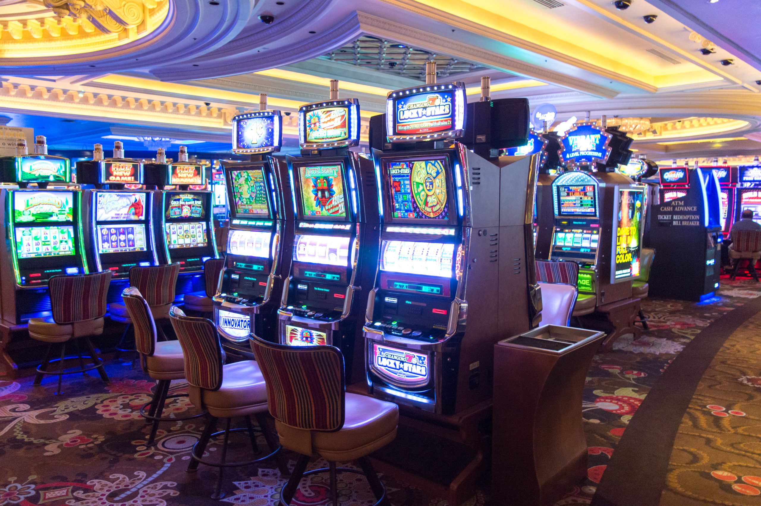 Slot machines at Monte Carlo hotel Las Vegas at night